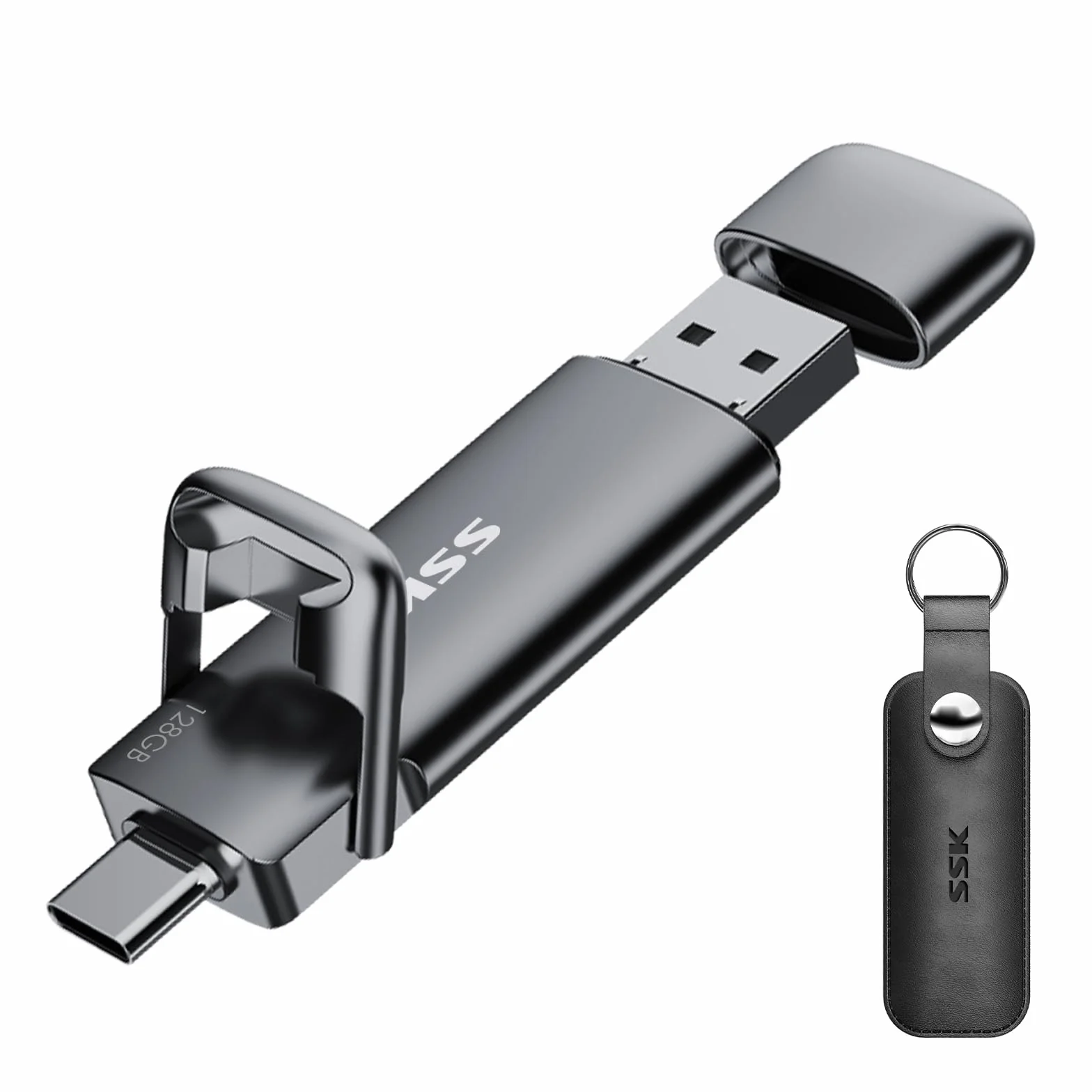 SSK USB C Externe SSD 128GB, mit bis zu 550 MB/s Extreme schneller USB-Stick, Dual-USB Typ C + USBA USB3.2 Gen2 Speicherstick für Android-Telefon, Laptop, Tablet, Mac