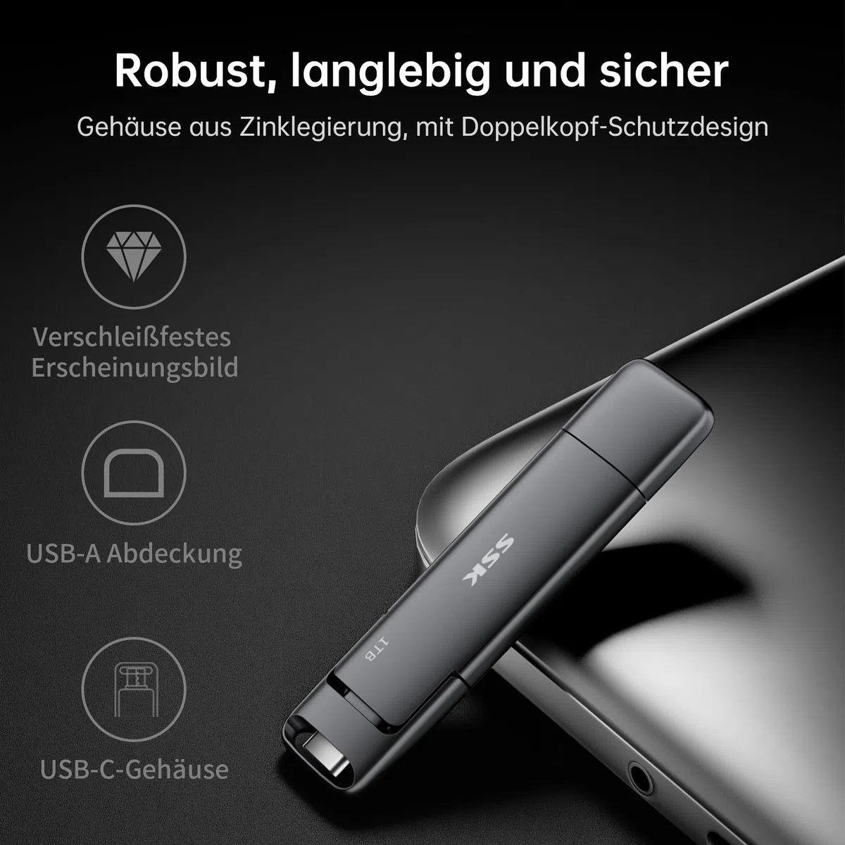 SSK USB C Externe SSD 128GB, mit bis zu 550 MB/s Extreme schneller USB-Stick, Dual-USB Typ C + USBA USB3.2 Gen2 Speicherstick für Android-Telefon, Laptop, Tablet, Mac