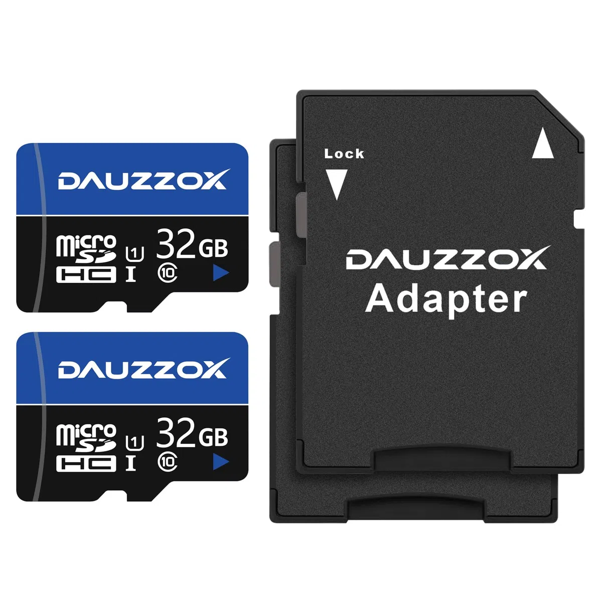 2er-Pack 32 GB Micro SD Karte, DAUZZOX MicroSDHC U1 C10 UHS-I TF Karte, Bis zu 80 MB/s, Speicherkarte Micro SD für Smartphone, Kamera, Überwachungsgeräte, Dash Cam, mit 2 Adapters