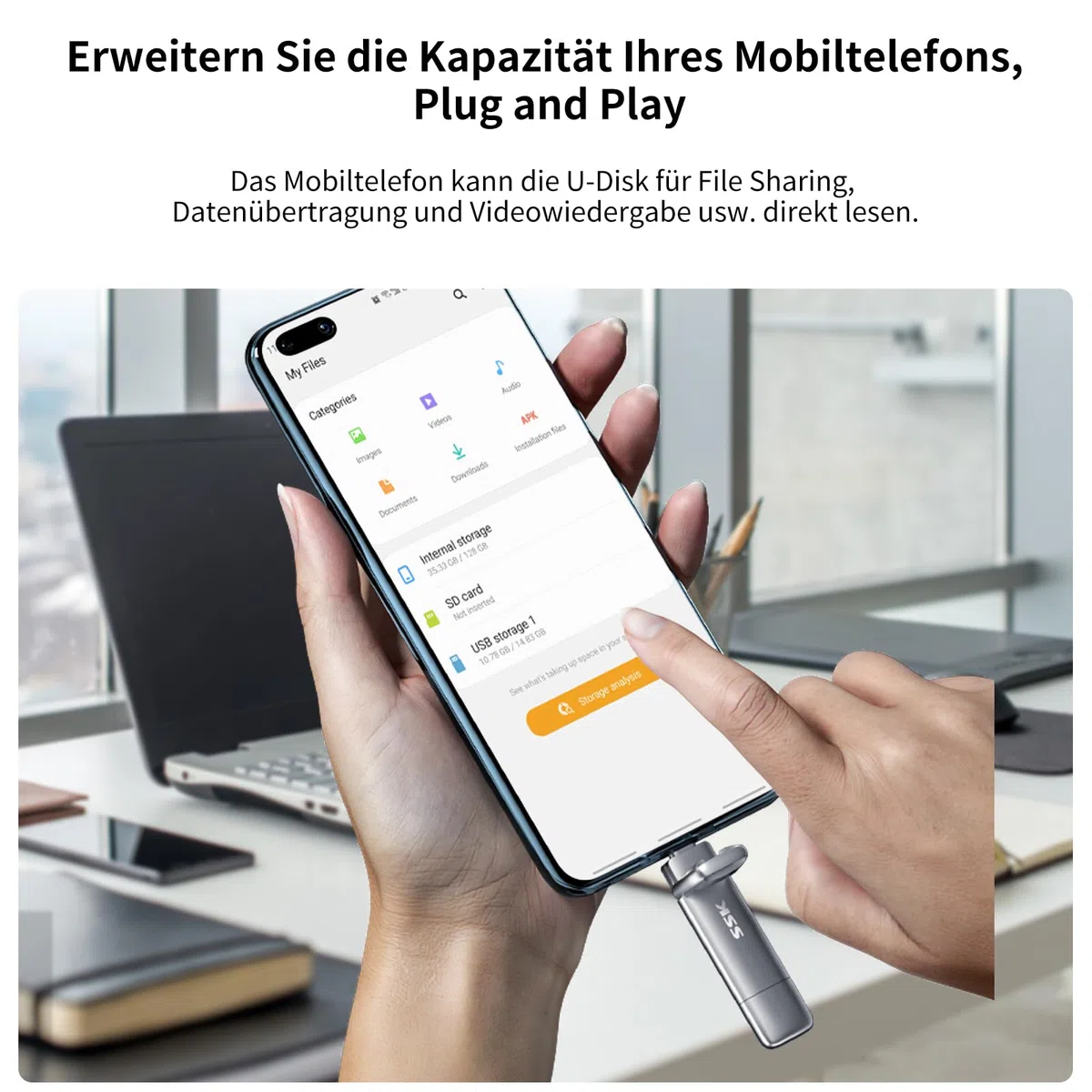 SSK USB C Externe SSD 128GB, mit bis zu 550 MB/s Extreme schneller USB-Stick, Dual-USB Typ C + USBA USB3.2 Gen2 Speicherstick für Android-Telefon, Laptop, Tablet, Mac